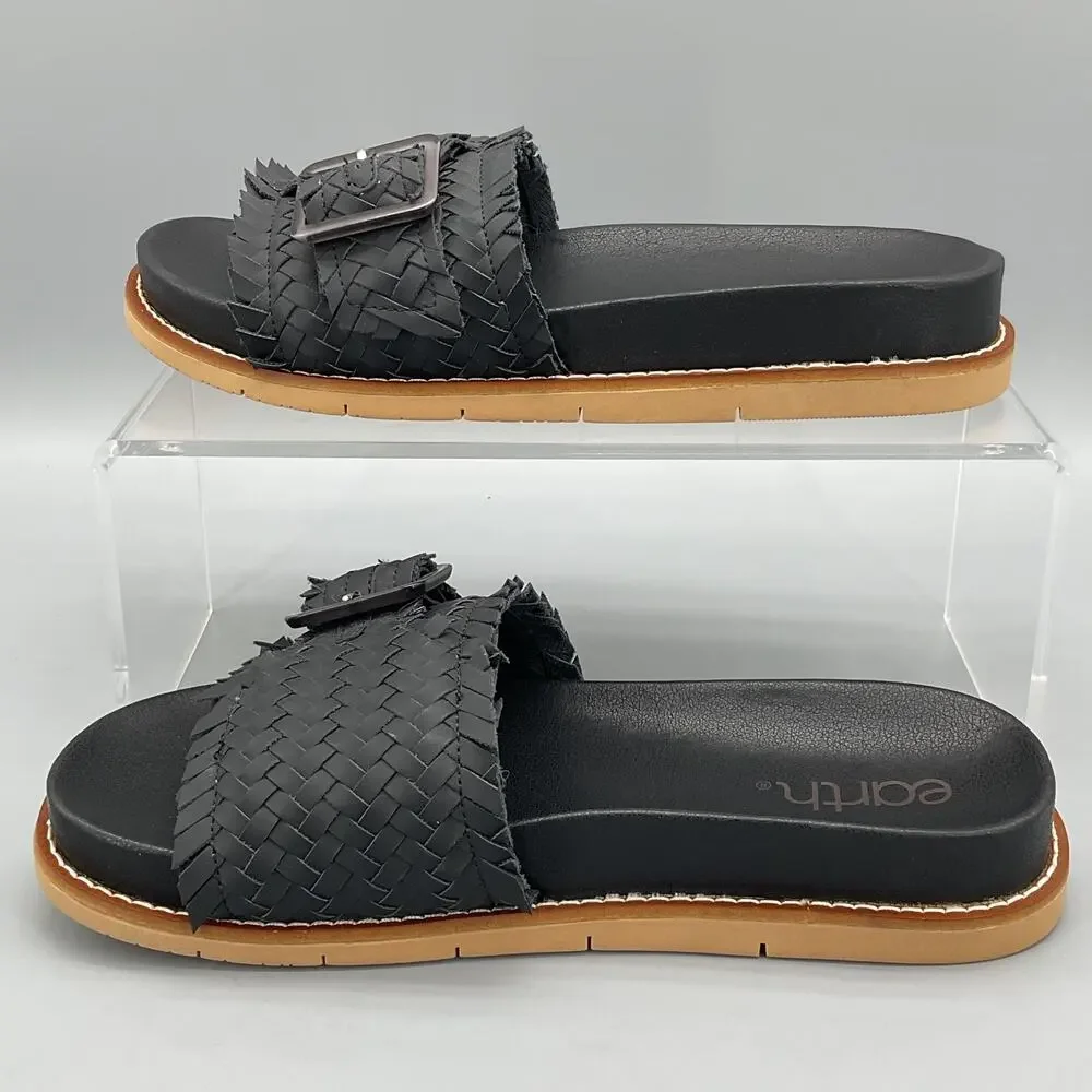 NEW earth Women’s Fontane Woven Flat Sandals Black Size 8.5M
